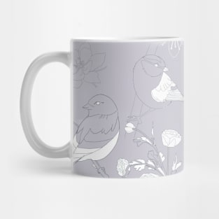 Flowers pattern with Birds in pastel color line art. Mug